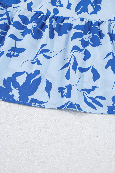 Floral Print Tiered Frilled Trim Flutter Sleeve Maxi Dress